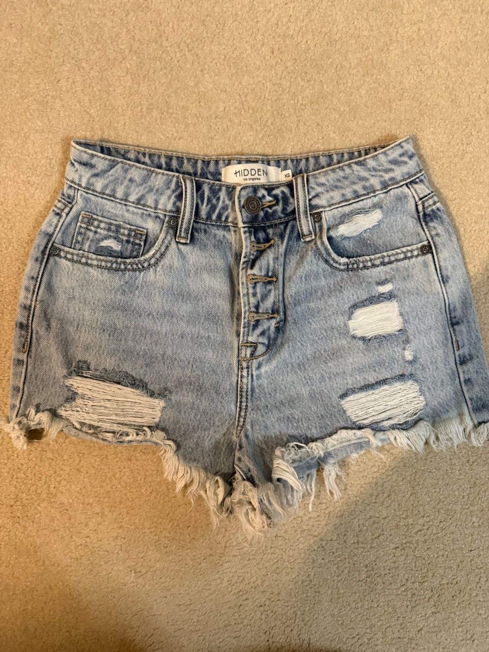 Hidden Light Blue Distressed High-Rise Denim Shorts